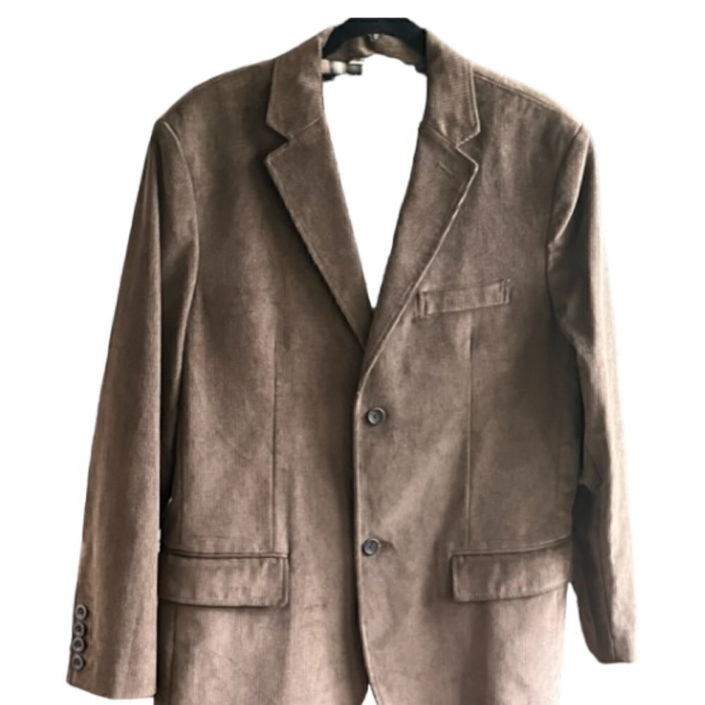 Old Navy Men's Corduroy Blazer Sport Coat Sz L Faded Dark Brown Plaid Lined NWOT